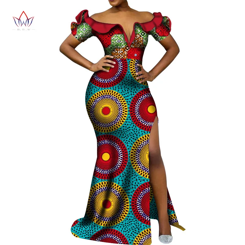 Vetement Femme Dashiki, африканские платья с v-образным вырезом для женщин, повседневные Свадебные вечерние африканские платья с коротким рукавом, Анкара, длинное платье swy5297