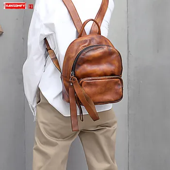 

Women Backpack 2020 New Wild Large Capacity Backpacks Soft Leather Female School Bag Small Handmade Cowhide Leather Retro Casual