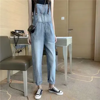 

2019 Autumn and Winter New Denim Overalls Women Loose Trend Fashion Cute High Waist Pockets Ankle Length Jeans Plus Size