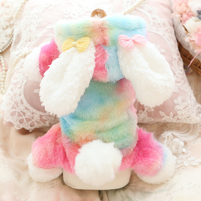Dog Winter Warm Colorful Rabbit Double Zipper Quilted Jacket Cat Padded Warm Sweater Dog Jacket Pet Clothes Suit Dog Hoodie