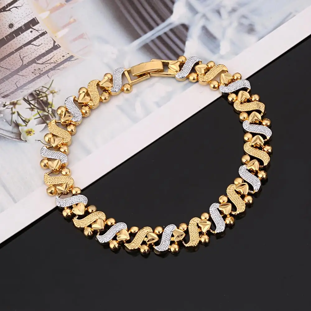 Trendy Romantic Heart Bracelet Gold Color Dubai Ethiopian African Women Jewelry 3
