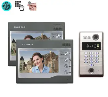 

ZHUDELE Home Security Audio Door Bell System 7" Video Door Phone Intercom Doorbell 700TVL IR CCD Camera FRID Panel for Villa