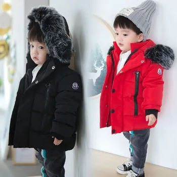 

New Baby Winter Jacket Coat For Boys Fashion Fur Hooded Thicken Coat Winter 2 Colors Child Warm Windproof Down Jacket Outerwear