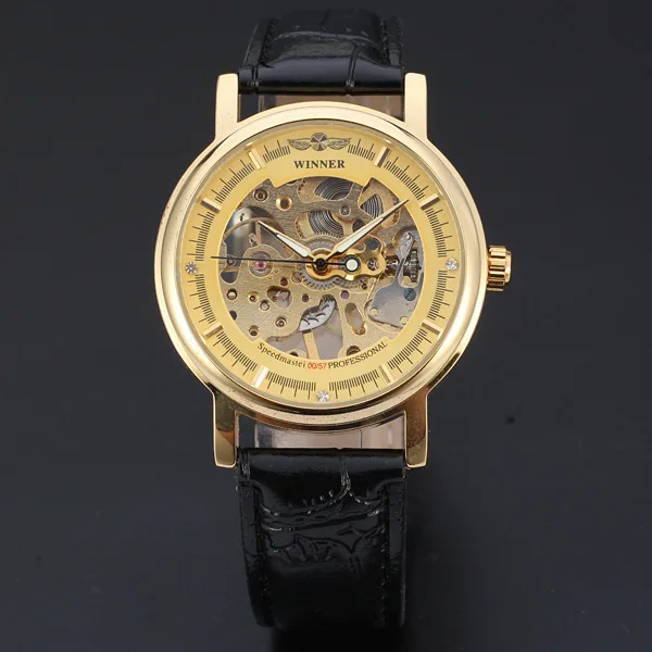 

Winner Winner Brand Men Hollow out Automatic Analog Watch Leather Strap Watch Back through