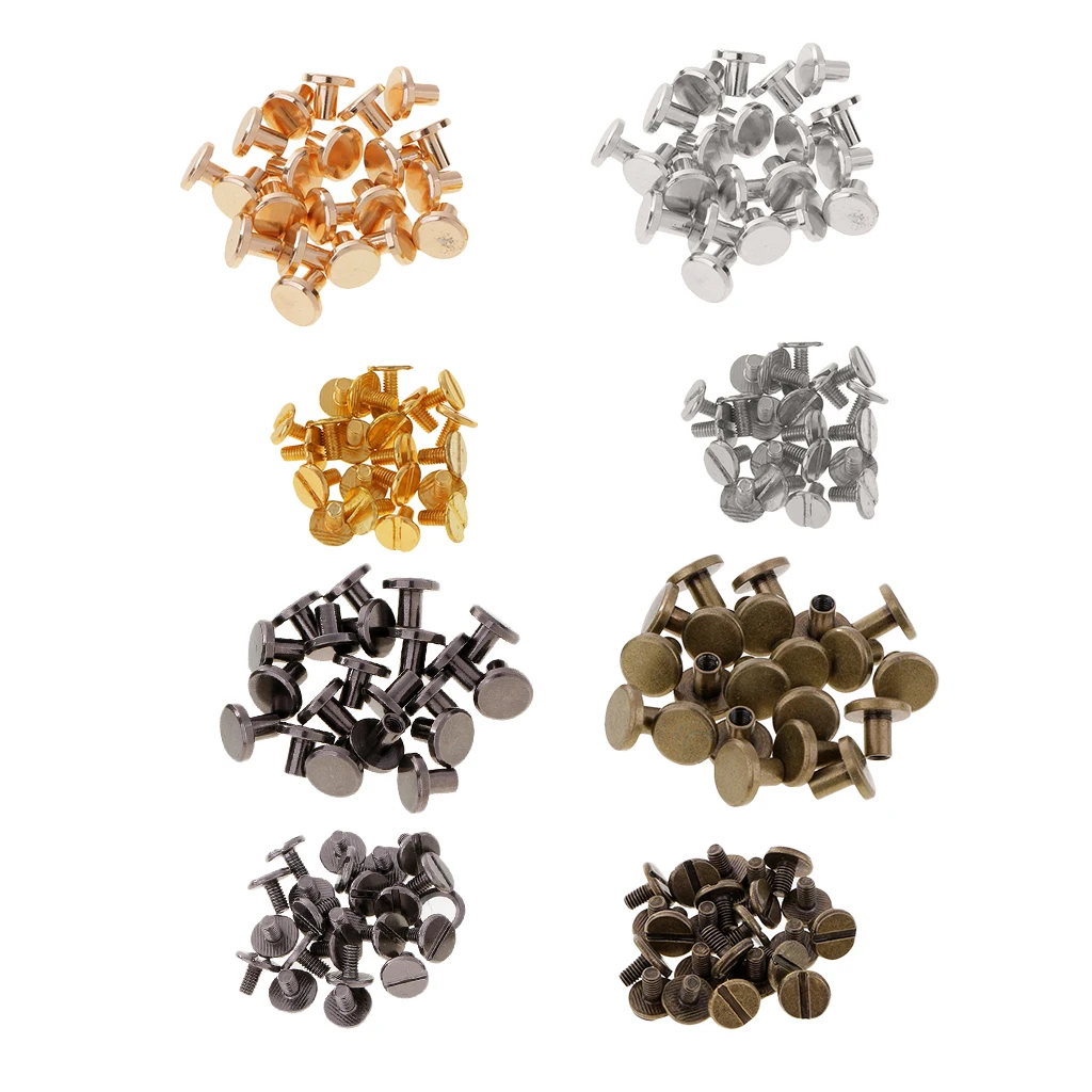 Set Of 80 Round Head Button Stud Slotted Screws 8mm Chicago Screws Nail Rivet For DIY Leather Craf