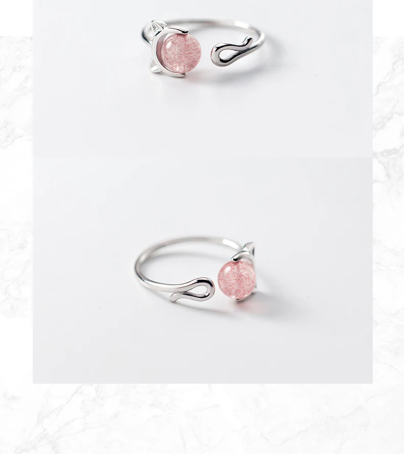 Modian Pink Crystal Cute Cat Face Open Adjustable Ring for Women Fashion Sterling Silver 925 Animal Ring Fine Jewelry Bijoux