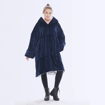 

Autumn Winter Thicken Sherpa Blanket With Sleeve And Pocket Warm Flannel Cashmere Tv Blanket Outdoor Portable Hooded Blanket