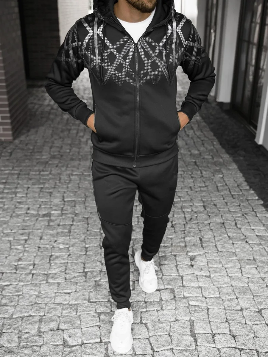 

Новинка 2021, спортивный костюм для мужчин, модная спортивная одежда на молнии с градиентными полосками и капюшоном, повседневный комплект из двух предметов с карманами на молнии, большой размер