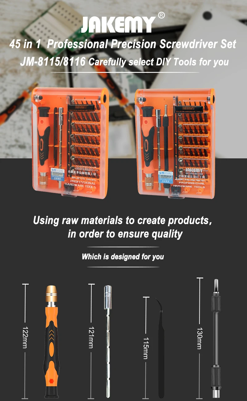 JAKEMY JM-8116 45 pcs in 1 Professional Wholesale S2 Precision Screwdriver Set Customized DIY Repair Tool for Electronics Repair