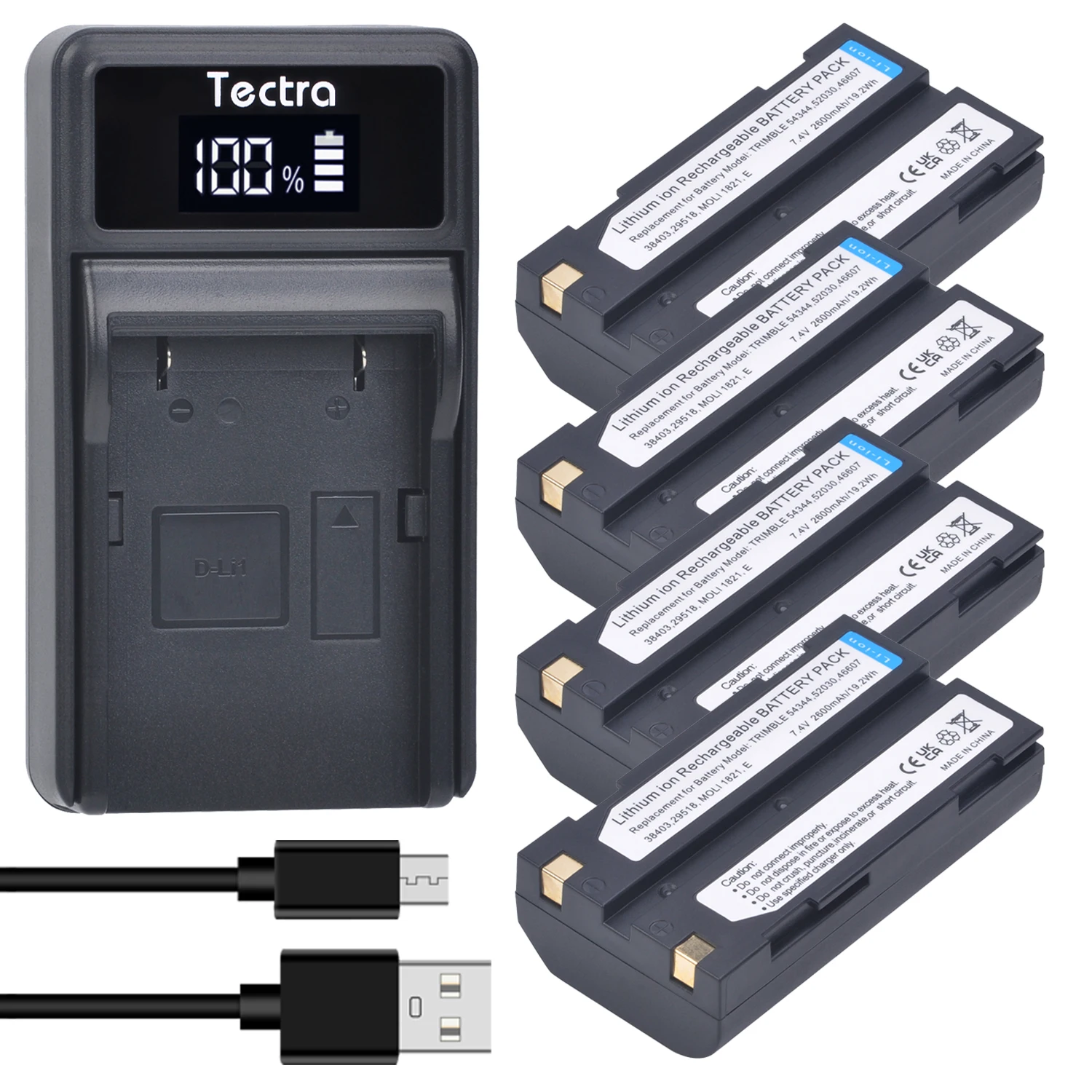 Batteria 7.4V 2600Mah Akku + Caricabatterie Led 54344 Per Trimble 54344,29518,46607,52030,38403,R8,5700,5800,R6,R7,R8,Pentax D-Li1