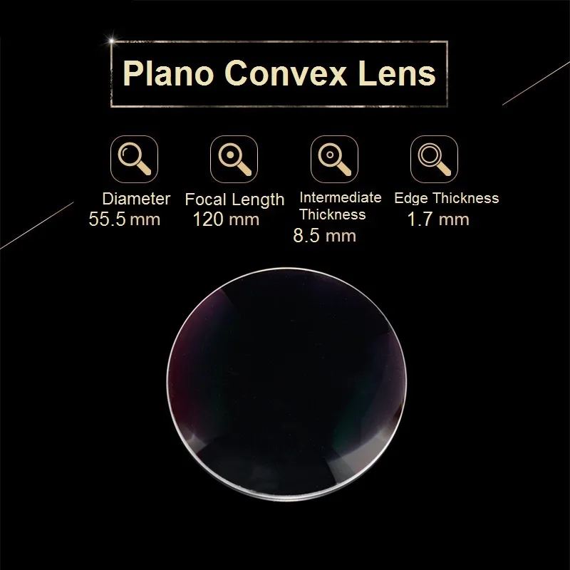 Plano Convex Lens Focal Length 120mm Diameter 55.5mm Spotlight Imaging Experiment Stage Lights K9 Optical Glass Lens Convex Lens