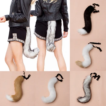 

Halloween Faux Fur Costume Tail Lowrie Wolf Puppy Furry Cosplay Animal Dress up Accessory Adjustable 50 cm