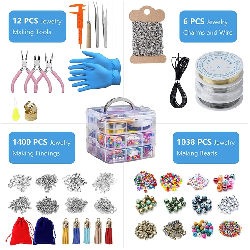 4 Layer Jewelry Making Supplies Kit with Jewelry Making Tools, Jewelry  Charms and Wire, Findings and Assorted Beads for DIY Bracelet, Necklace