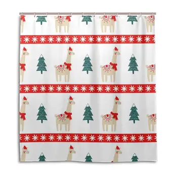 

Fabric Shower Curtain,66 X 72 inch, Christmas Tree Lama Alpaca 66 X 72 inch