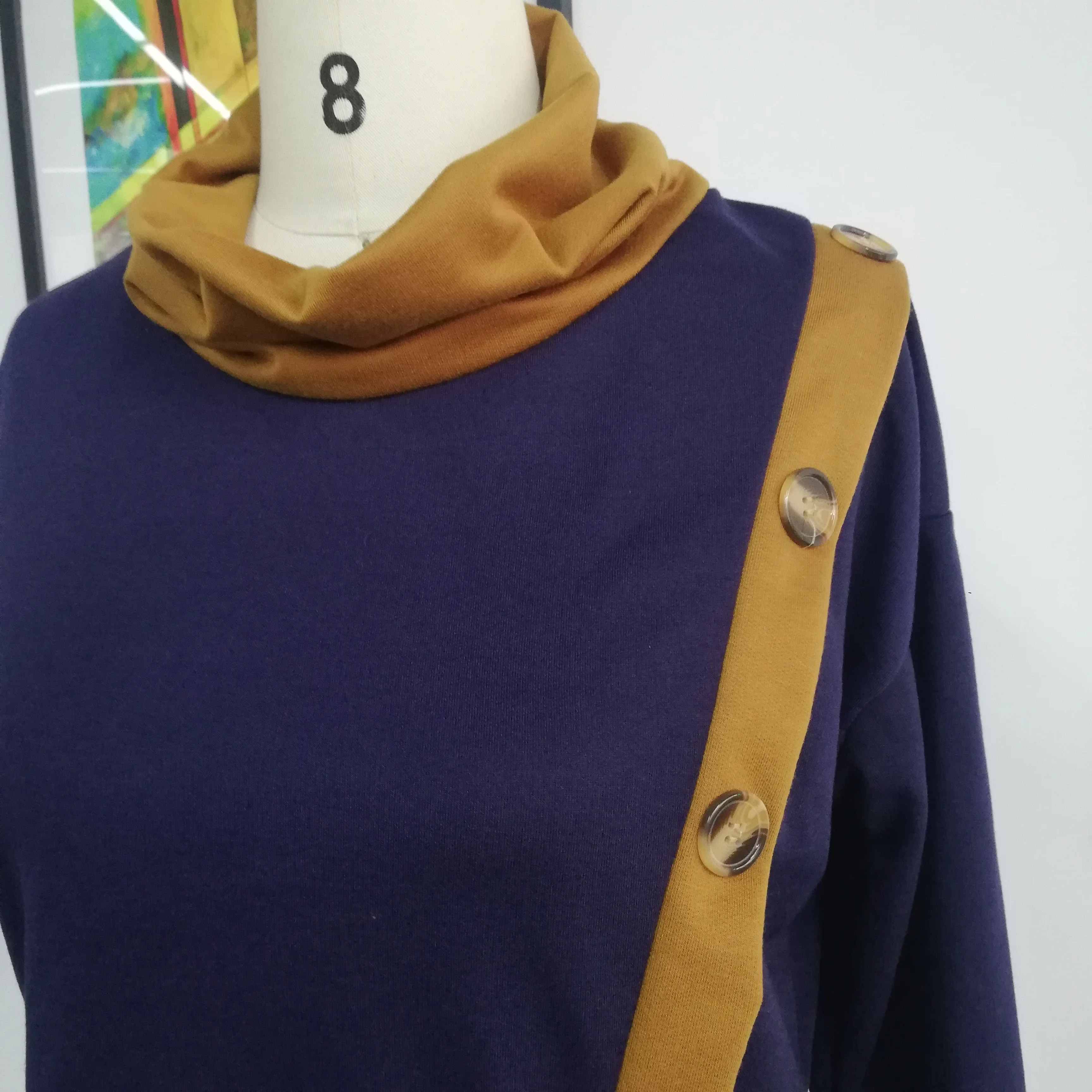  Fashion Women Hoodie Autumn and Winter Irregular Buttons Patchwork Blus Oversized Sweatshirts Offic
