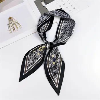 

2020 New Printing Small Cravat Turban Square Twill Silk Satin Neck Scarf Women Bind Hair Band Hair Scarves Head Scarfs for Girl