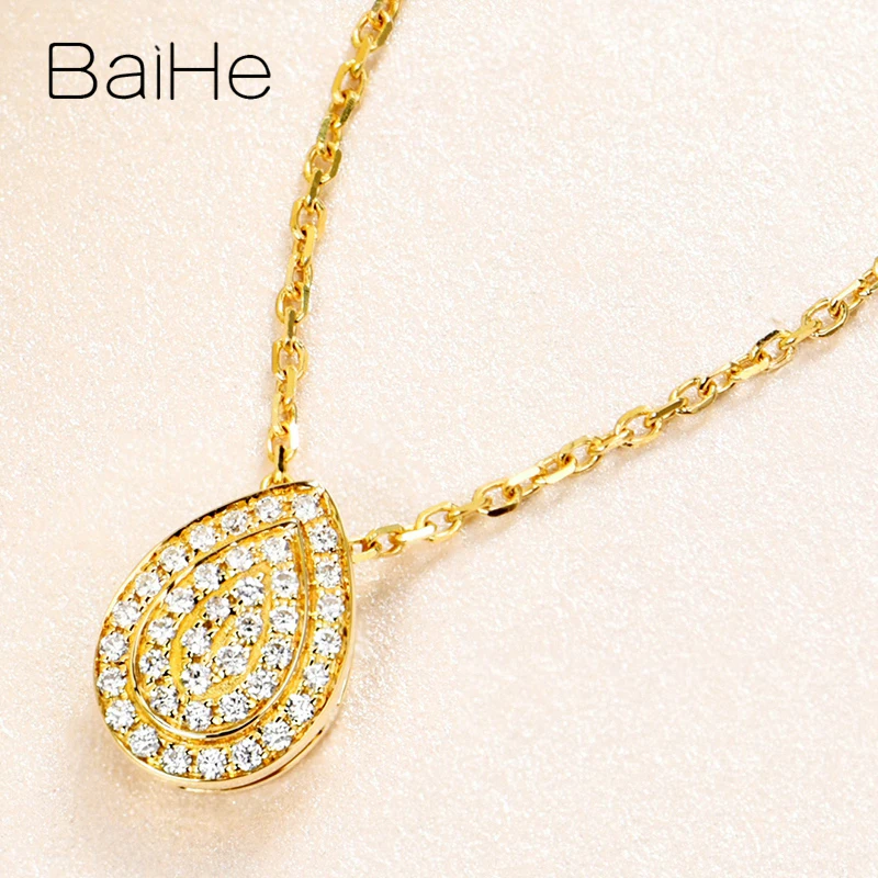 BAIHE Solid 18 K, белое золото, сертифицированный 0.11ct, настоящие натуральные бриллианты, женские помолвки, модные ювелирные изделия, Подарочные ожерелья - Цвет камня: Yellow Gold