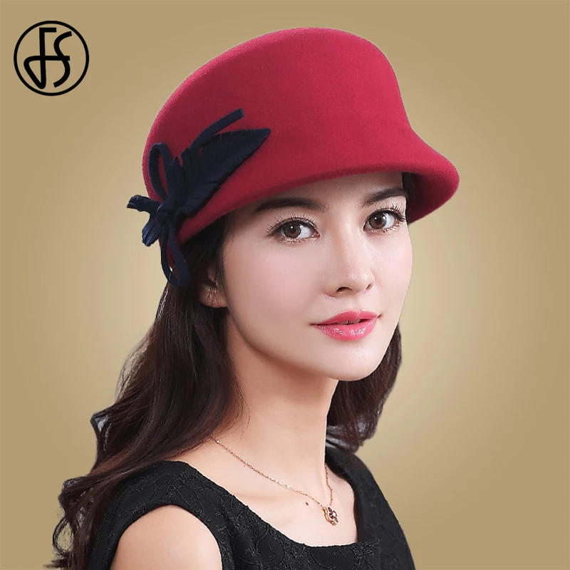 

FS elegante mujer boina gorra de lana de invierno boina sombrero negro vino rojo octogonal boinas con nudo de lazo moda Otoño 2019