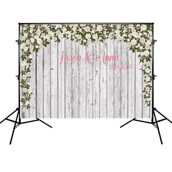 

White Rose Backdrop Wedding Video Background Banner Decoration Wood Floor Backdrops Photographic for Photo Studio