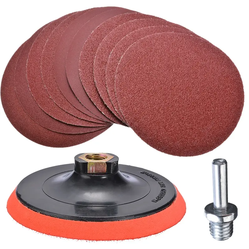 

10pcs 125mm Sanding Disc Set Hook and Loop Sand Paper with Backing Pad Drill Adaptor For Polishing Cleaning Tools