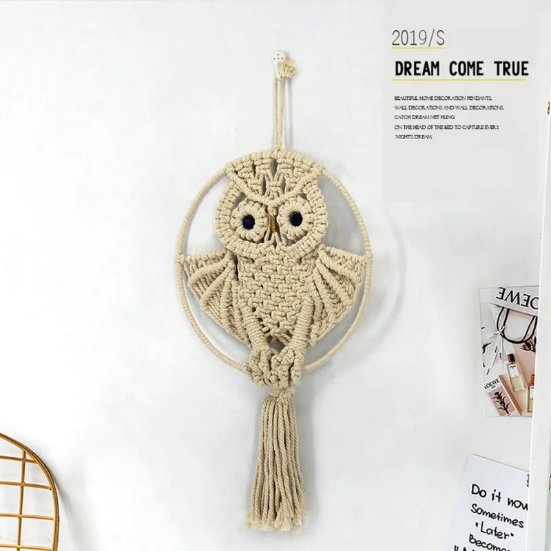 

Boho Handmade Cotton Rope Woven Tapestry Owl Animal Wall Hanging Tapestry Wall Decoration Family Bedroom Decoration QM