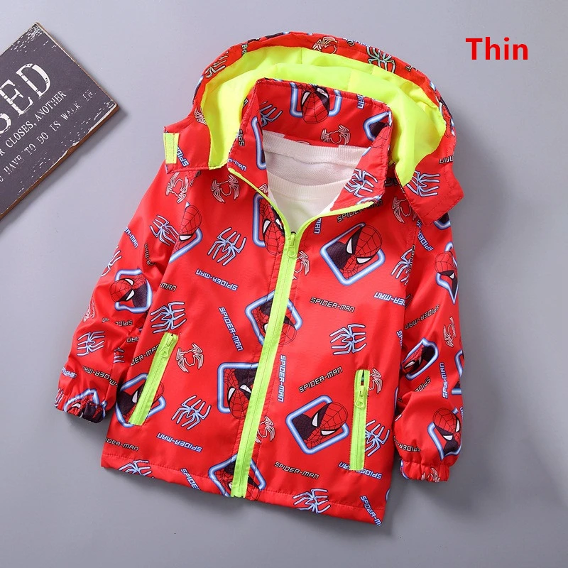 Пальто с героями мультфильмов для мальчиков г. Детская ветровка со съемным капюшоном Теплая Флисовая одежда для маленьких мальчиков уличная спортивная куртка - Цвет: thin red