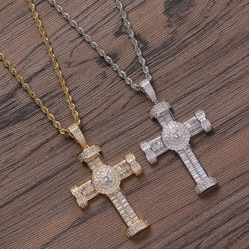 

Hip Hop Claw Setting AAA+ CZ Stone Bling Iced Out Cross Pendants Necklaces for Men Women Rapper Jewelry Drop Shipping
