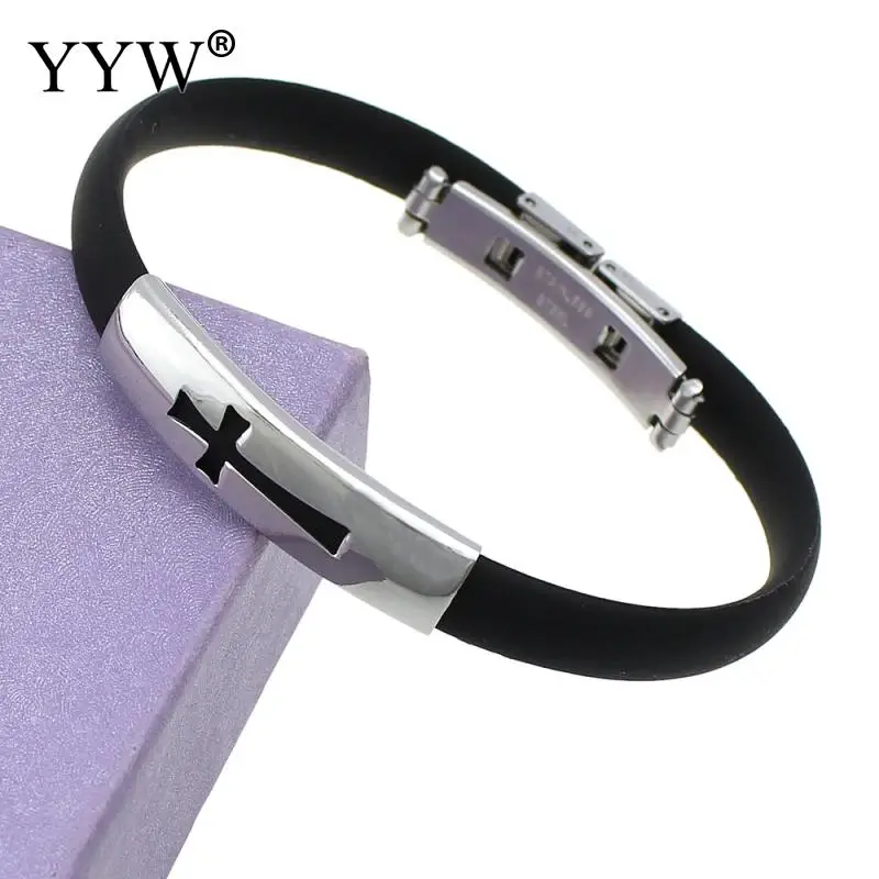 Силиконовый черный браслет из нержавеющей стали мужской браслет из нержавеющей стали с силиконовым крестом четыре пути распятие черный 8 мм