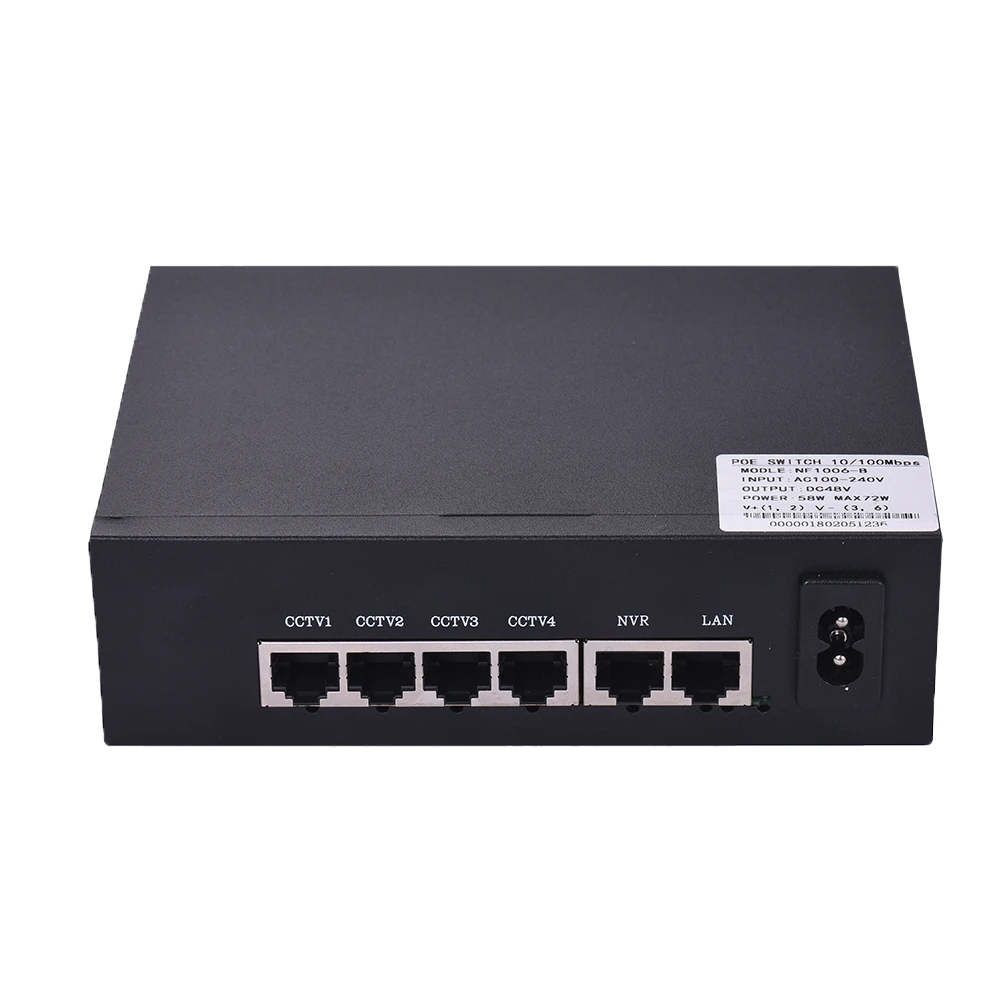 

NF1006 POE Switch 4 Ethernet Port 2 Uplink Ethernet Port 1.6Gbps IEEE 802.3at Power Over Ethernet 10/100Mbps Power Adapter