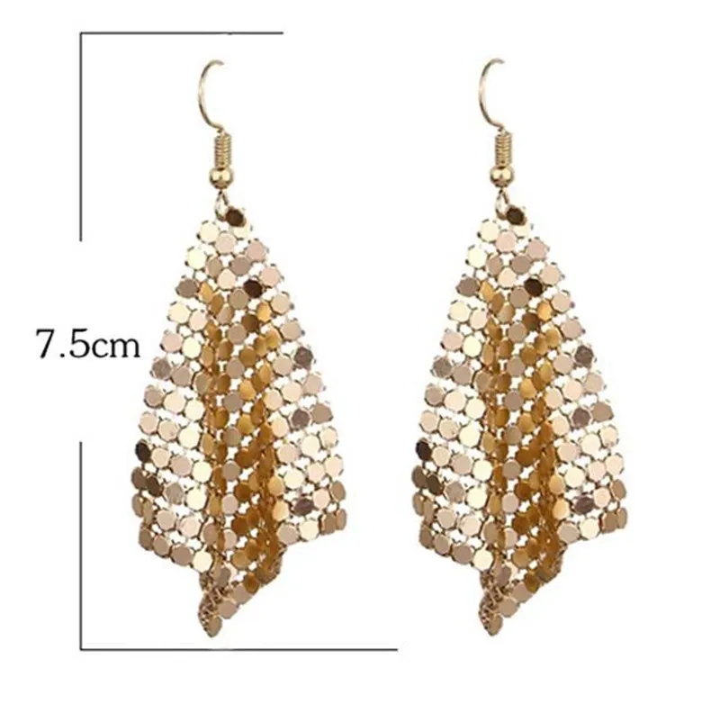 Fashion Mesh Sequin Earring Women Metal Mesh Lattice Sequins Tassel Long Drop Dangle Earrings Women Wedding Party Jewelry,dangle earrings