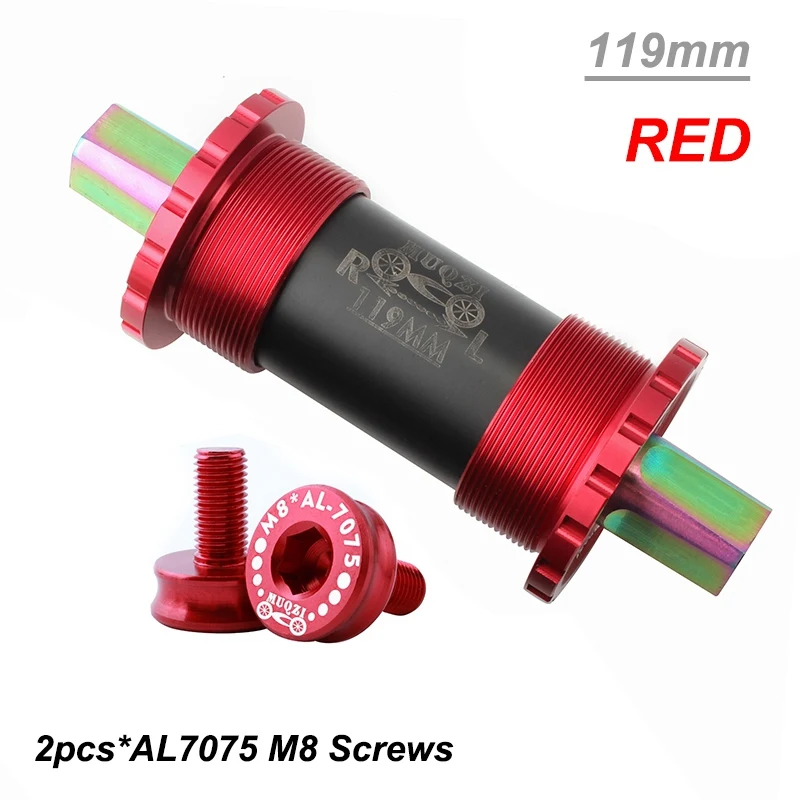 119mm Red Квадратный 68*103 107 110 113 119 мм MTB титановый набор игрушек мост горный велосипед Нижний кронштейн Аксессуары для велосипеда с винтами AL 7075 - Цвет: 119mm Red