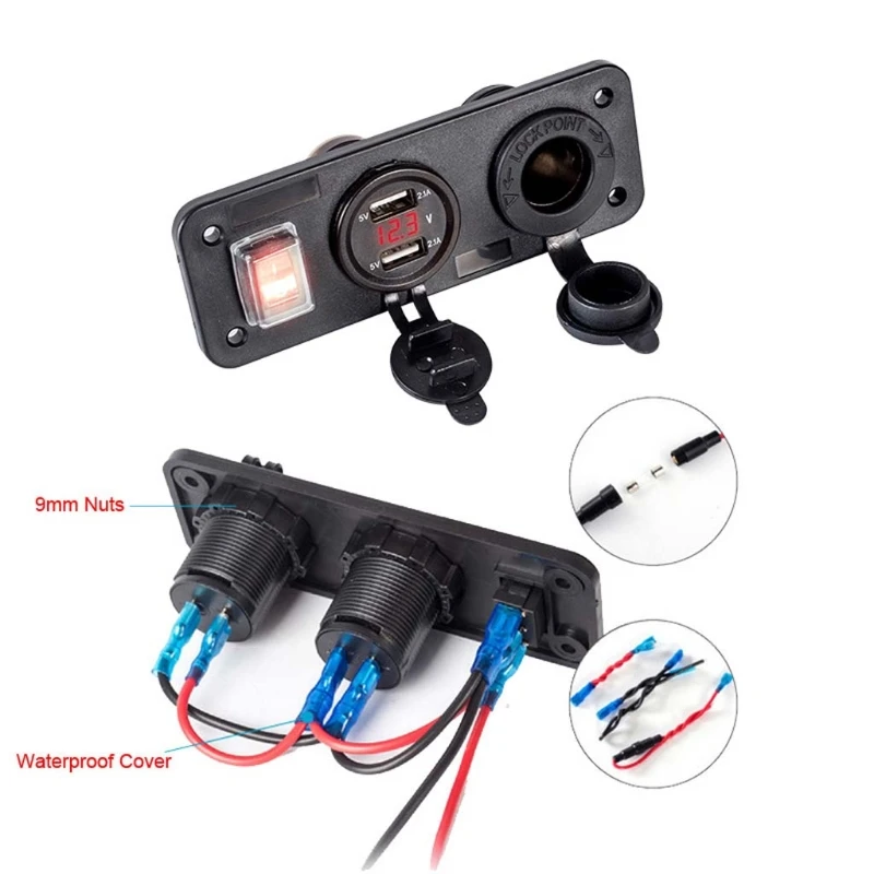 Автомобиль Лодка Грузовик 12V 24V с 2 портами(стандарт Зарядное устройство переключатель вольтметра гнездо для автомобильного прикуривателя - Цвет: R
