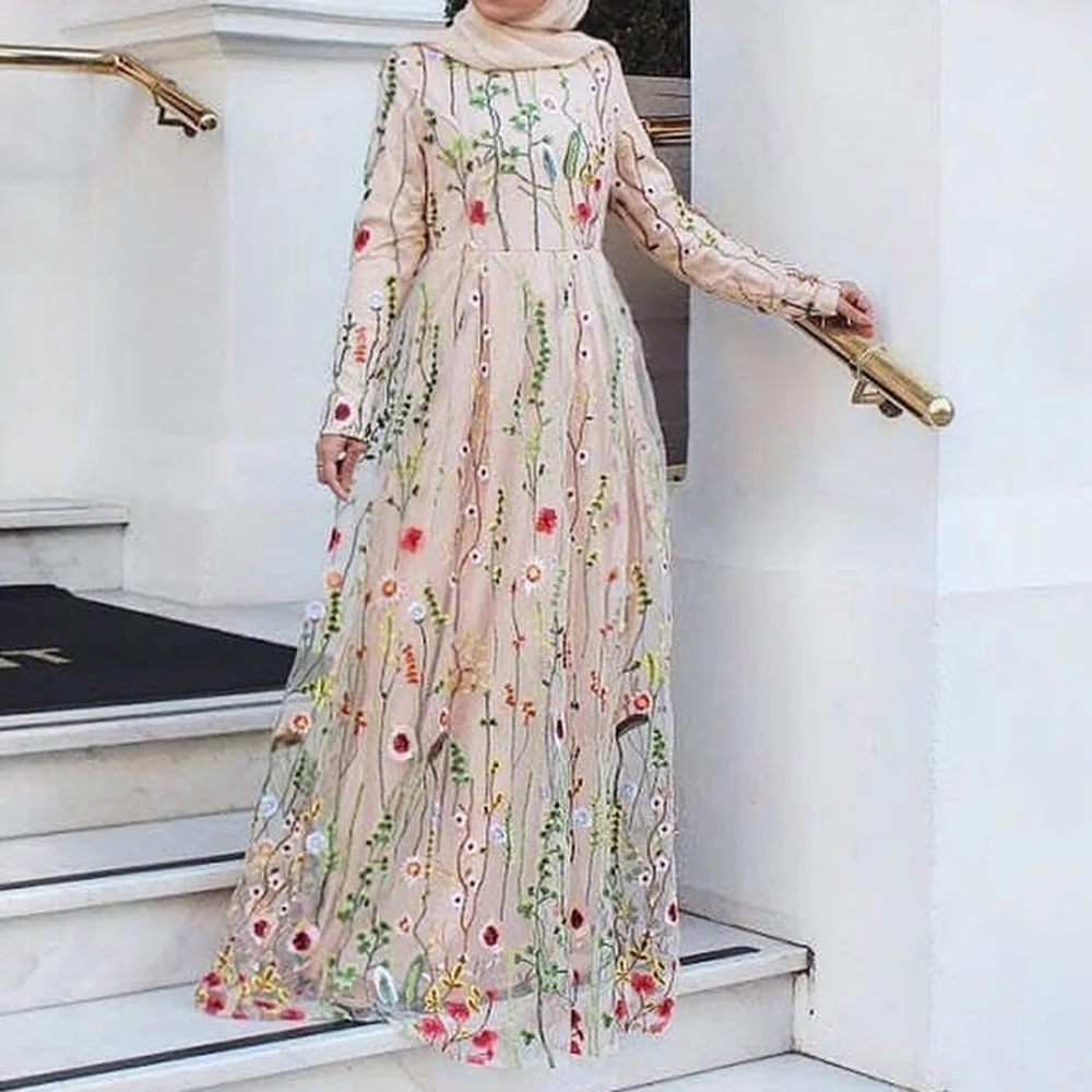 Модное женское Макси-платье с высокой талией Abaya Jilbab мусульманское длинное