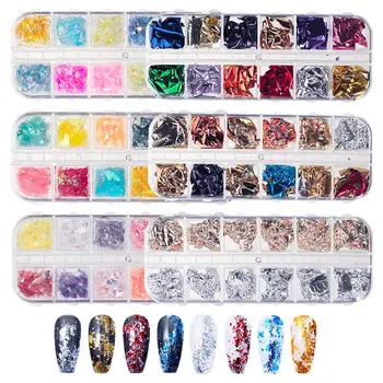 

6pcs 12 colors Starry Nail Foils Holographic Stickers Nail Transfer Sticker Laser Rose Gold Champagne Nails Stickers Decor