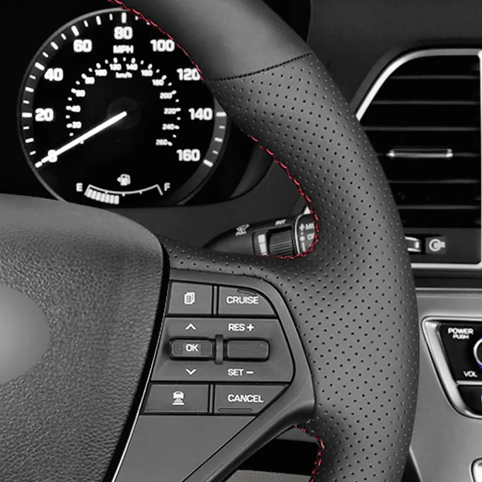 Черный чехол из натуральной кожи ручной работы на рулевое колесо для hyundai Sonata 9(4 спицы) автомобильные аксессуары