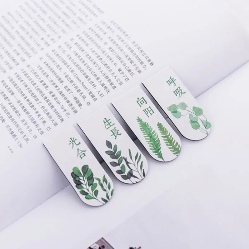 

4pcs/set Green Plant Magnetic Bookmark Book Marker Page Clip Office Supplies Student Stationery Souvenir Collection Kids Gift