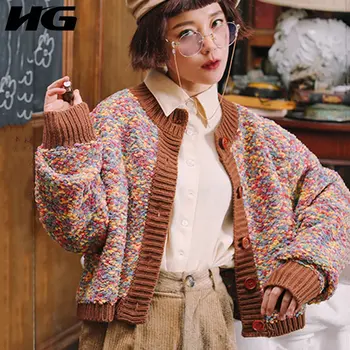 

HG Vintage Cardigan Women Fashion Contrast Sweater Minority Korean Style Knitwear Streetwear Loose Short Springtime New XJ2969