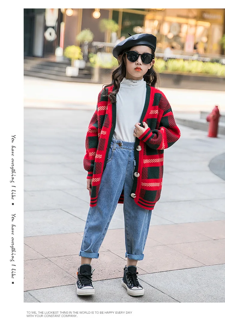 Autumn New Style Girls warm Sweater Baby Girls Korean Version Knitted Cardigan Kids Fashion Loose Casual Sweater,#8059