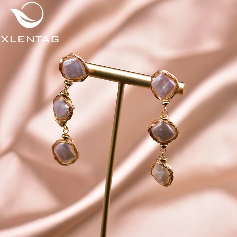 

XlentAg Natural White Diamond Baroque Pearl Handmade Pendant Drop Earring Cute Angle Wedding Party Bohemian Women Jewelry GE0935