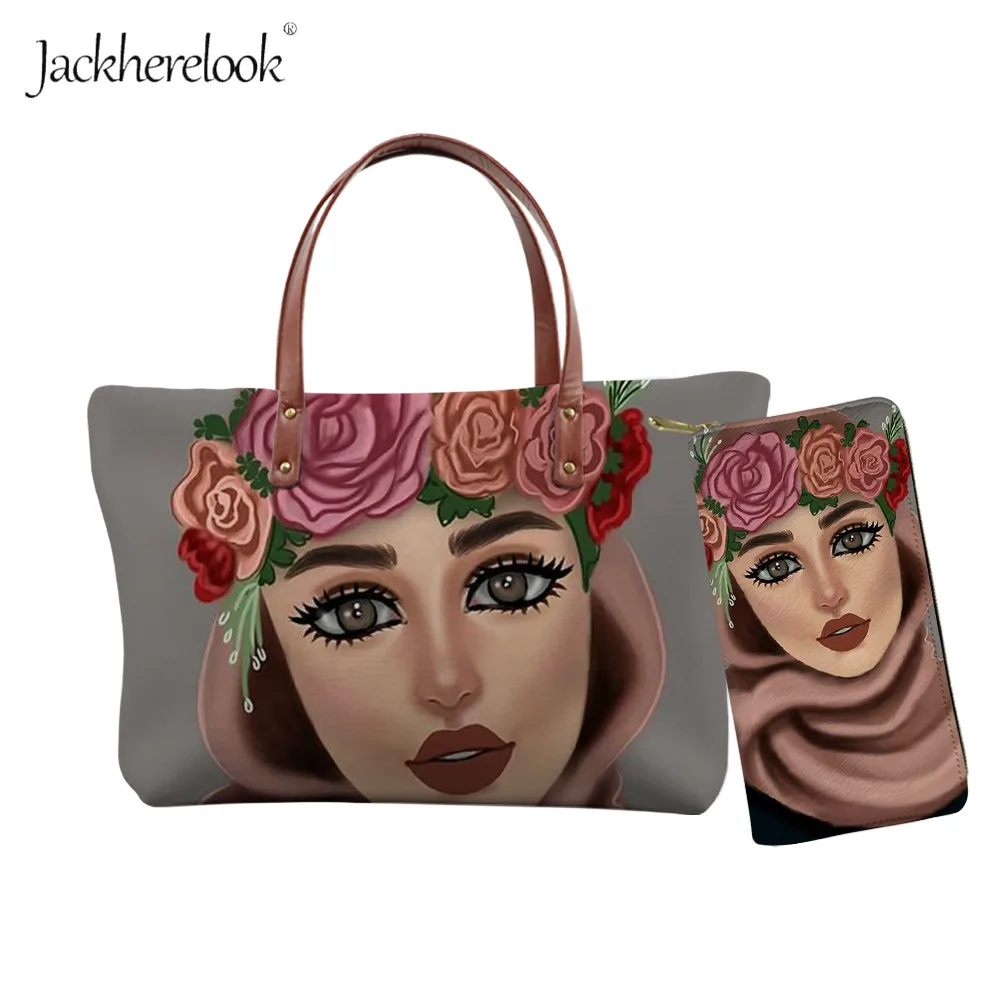 

Jackherelook 2Pcs Handbag for Women Daily Shopping Messenger Bag Muslim Islamic Hijab Girl Eyes Arab Lady Purse/wallet Coin Bag