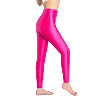 lady Fluorescent Color Leggings Pants Women's Ice Silk Spandex Elastic Leggings Multicolor Shiny Glossy Leggings For Women 1
