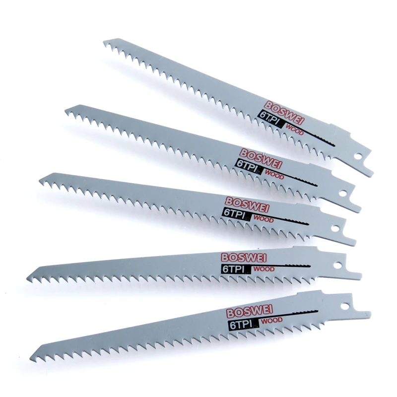 5pcs 6'' HCS Reciprocating Saw Blades Sharp For Wood Cutting Woodworking Safety 