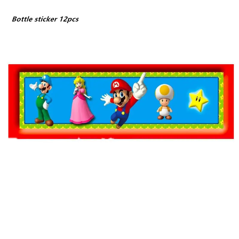 bottle sticker 12pcs 10 шт./упак. Super Mario Bro любимая детская тема День рождения Пластик подарки печенье мешочки для вечеринки перед рождением ребенка там мешок с подарками украшения свадебные принадлежности - Цвет: bottle sticker 12pcs