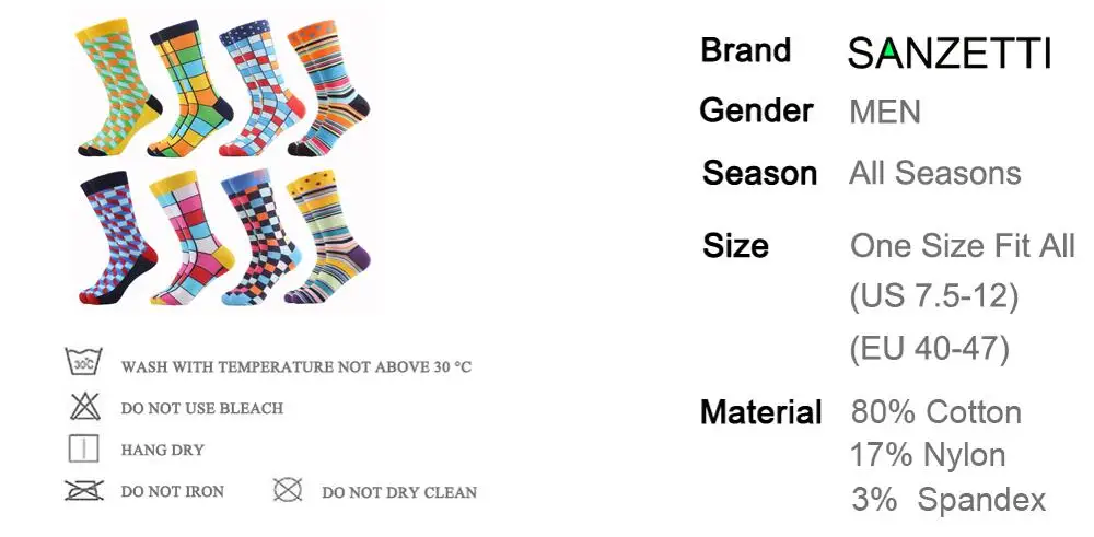 SANZETTI/8 пар/лот, счастливые Повседневные носки, мужские носки из чесаного хлопка, удобные носки с узором для свадебной вечеринки, подарок на день рождения, Популярные носки