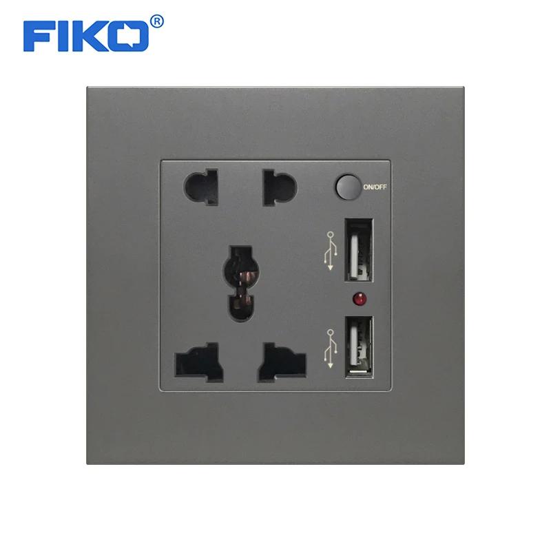 

FIKO 86mm*86mm universal dual USB 5pin multi-function socket with switch Gary PC panel socket family hotel USB 5V 2100mA