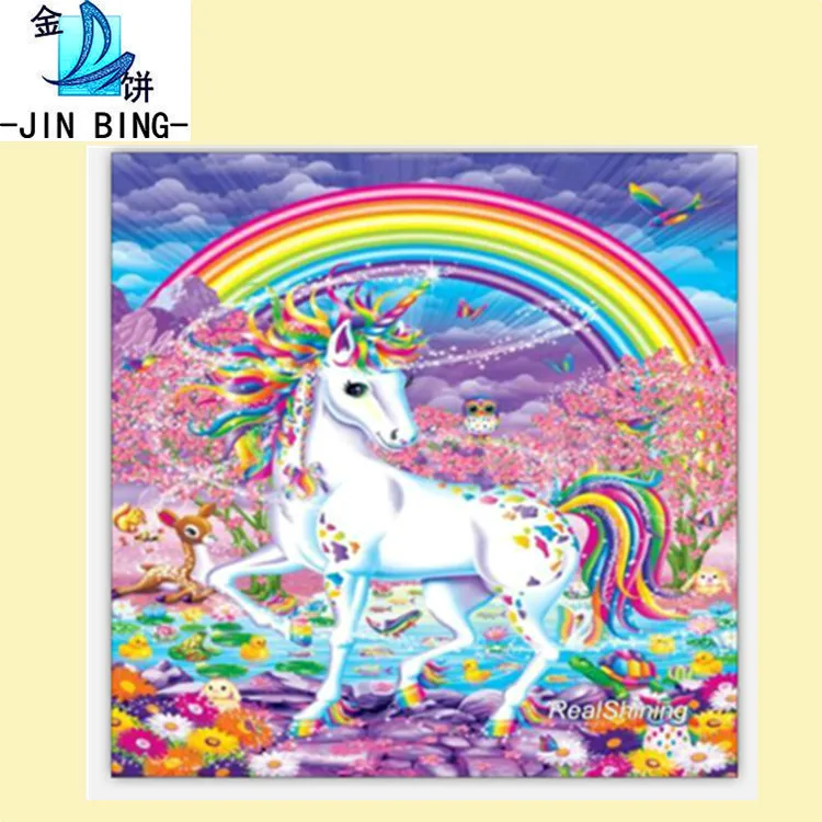

New diy diamonds full of diamonds Rainbow white horses Five-color diamond embroidery