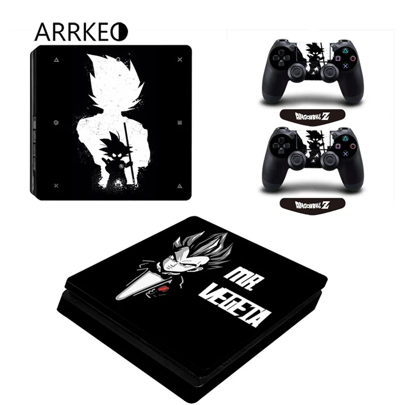 With Led Light Bar ARRKEO Dragon Ball Vegeta защитный винил чехол PS4 тонкий кожи наклейки для sony playstation 4 Тонкий консоли и 2 контроллера - Цвет: With Led Light Bar