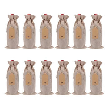 

12PCS Linen Wine Bags Red Wine Bottle Covers Gift Champagne Pouch Burlap Packaging Bag Wedding Party Decoration Wine Bags
