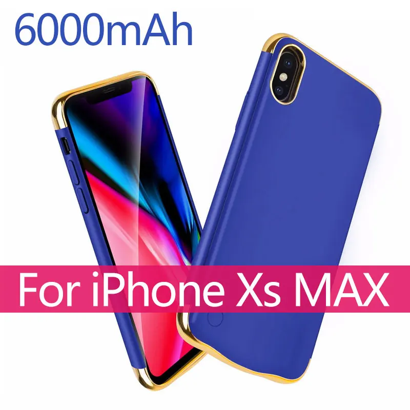 XS MAX Blue 5500 мА/ч, внешняя батарея для телефона Зарядное устройство чехол для iPhone X XS 6000 аккумулятор для телефона, мАч зарядки чехол для iPhone X R XS MAX - Цвет: XS MAX Blue
