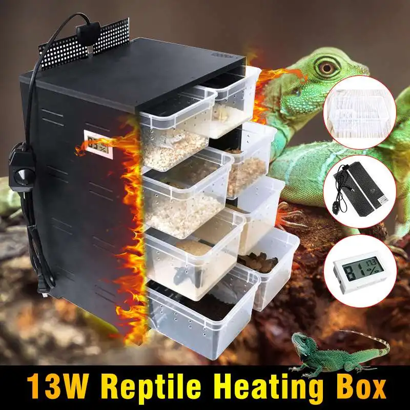 

13W 4 Layers Integrated Pet Reptiles Breeding Box PVC Acrylic Feeding Box Case Terrarium with Hating Pad Temperature Display